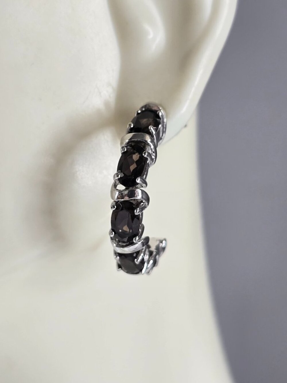 Womens Estate Sterling Silver Smoky Quartz Earrings 5.6g E1983